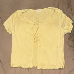 Yellow Tie-Front Ribbed Top